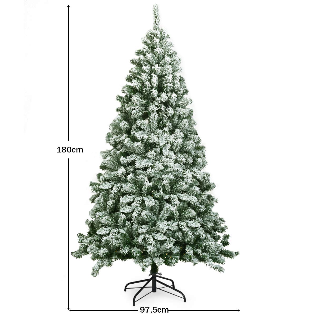 COSTWAY Arbre de Noël Enneigé, Arbre de Noël Artificiel 180CM avec 928 Branches Aiguilles en PVC, Support Métallique Solide et Pliable pour Fête Familiale, Bureau, Magasin (180CM)