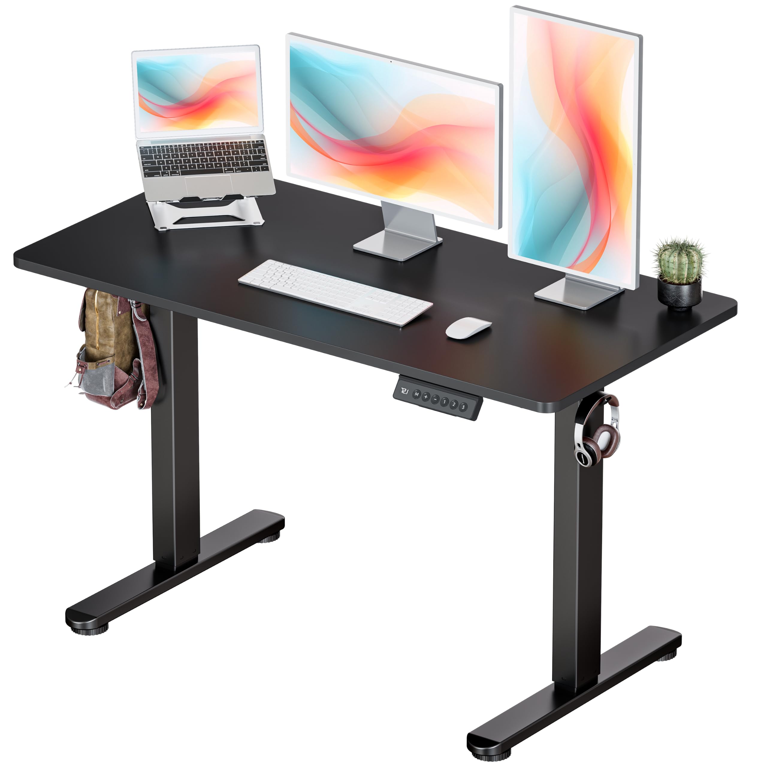 Okin Standing Desk Electric Adjustable Computer Whole Piece Stand up Desk Office Gaming Home Office Memory Desks 48x24 inches Black