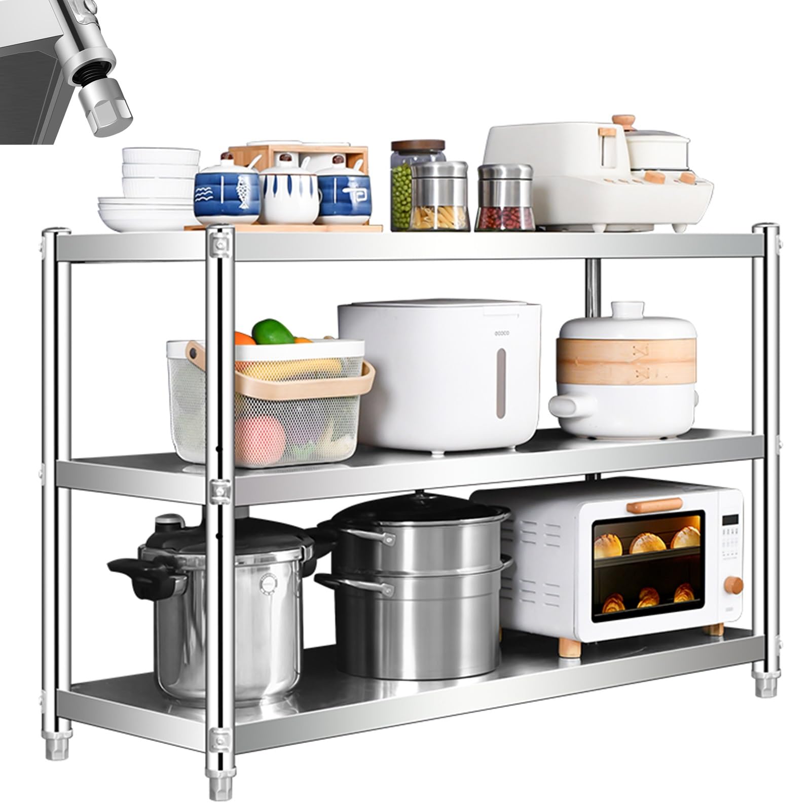 Generisch Kommerzieller Edelstahl-Vorbereitungstisch mit verstellbarem Unterregal und Füßen, Küchenarbeitstisch aus Metall für Restaurants, Privathaushalte, Hotels – 100 x 60 cm (39 x 24 Zoll)
