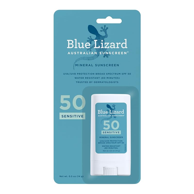 BLUE LIZARD Bastão de Protetor Solar Mineral Facial e Corporal com Óxido de Zinco FPS 50, sem Fragrância, 14 g