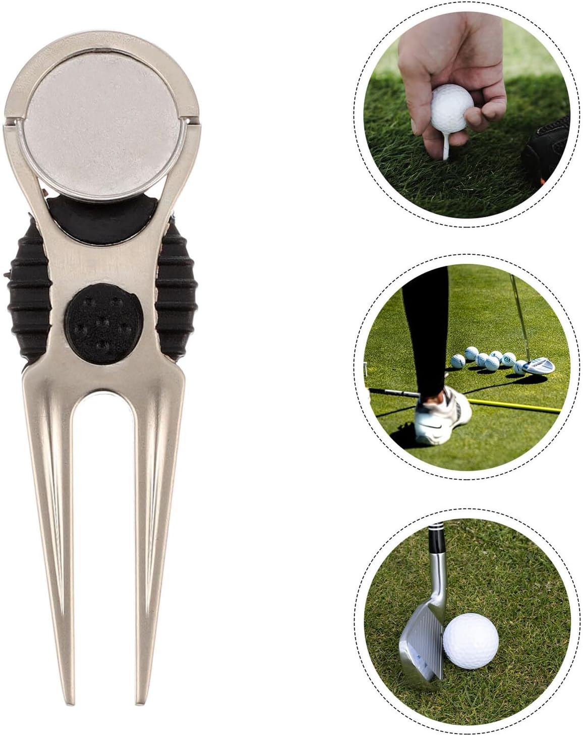 PRETYZOOM Zinc Alloy Golf Divot Repair Tool Fork Lightweight Portable Golf Green Maintenance Device with Ball Marker for Accurate Alignment and Swing Practice Golfers Gift for Outdoor Use image 3
