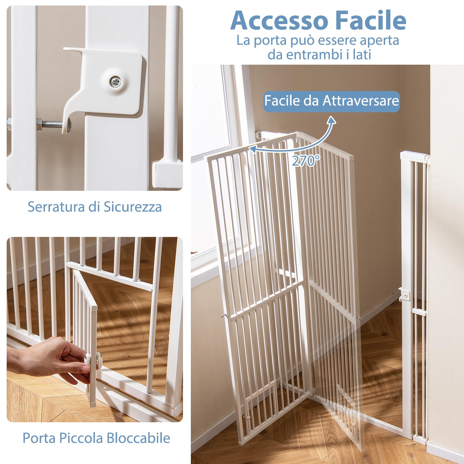 COSTWAY Porta per Animali Domestici Extra Alta, Cancello per Gatti in Metallo Pesante con Apertura da 77-104 cm, 2 Kit di Estensione, Porta Facilmente Percorribile (77-104 cm x 150 cm)