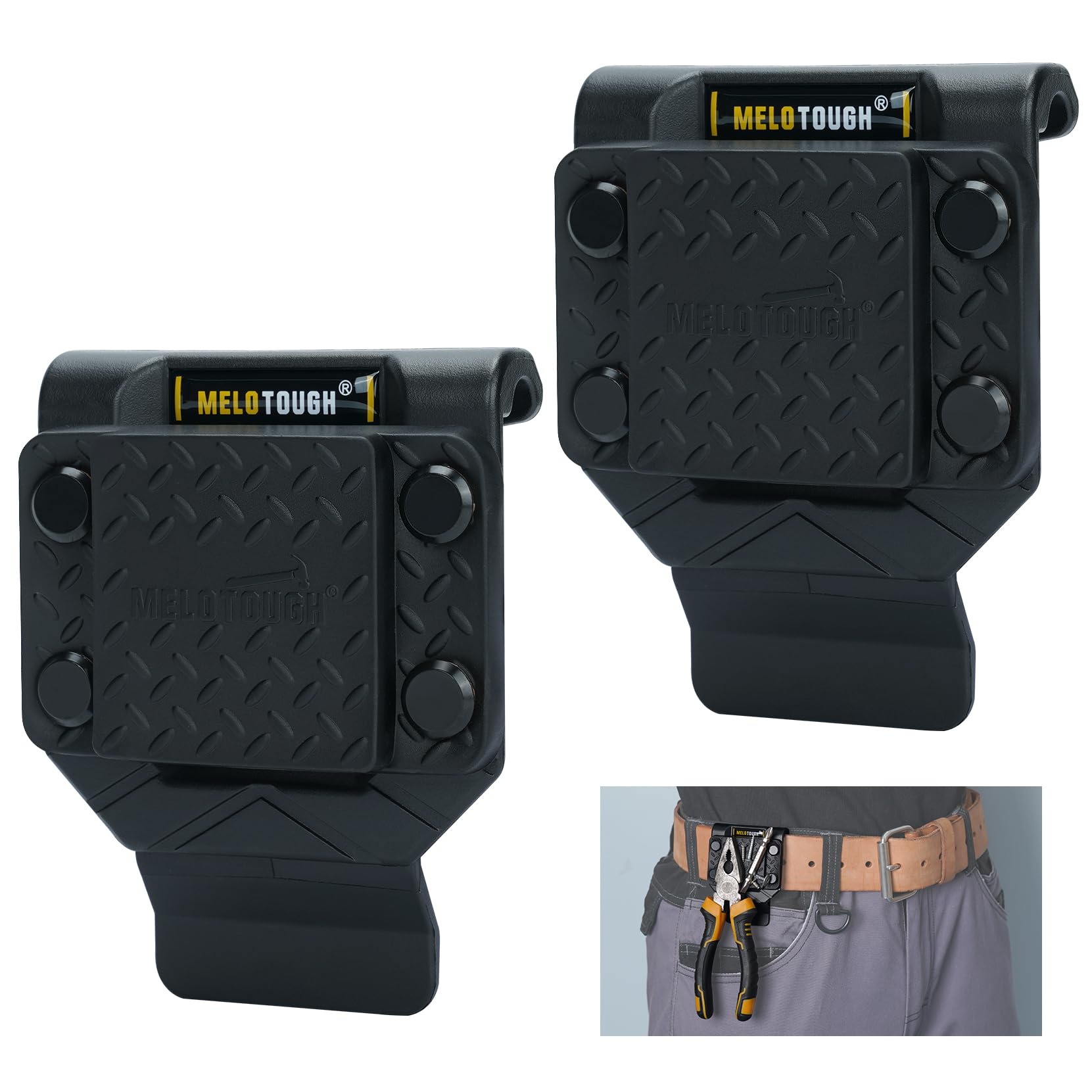 MELOTOUGH Magnetic Tool Holder Strong Magnetic Belt Clip for Screws,Nails,Wrench,Hammer,Pliers,Screwdriver,Trowel,Sockets - Fits Up to 2.7" Belt (