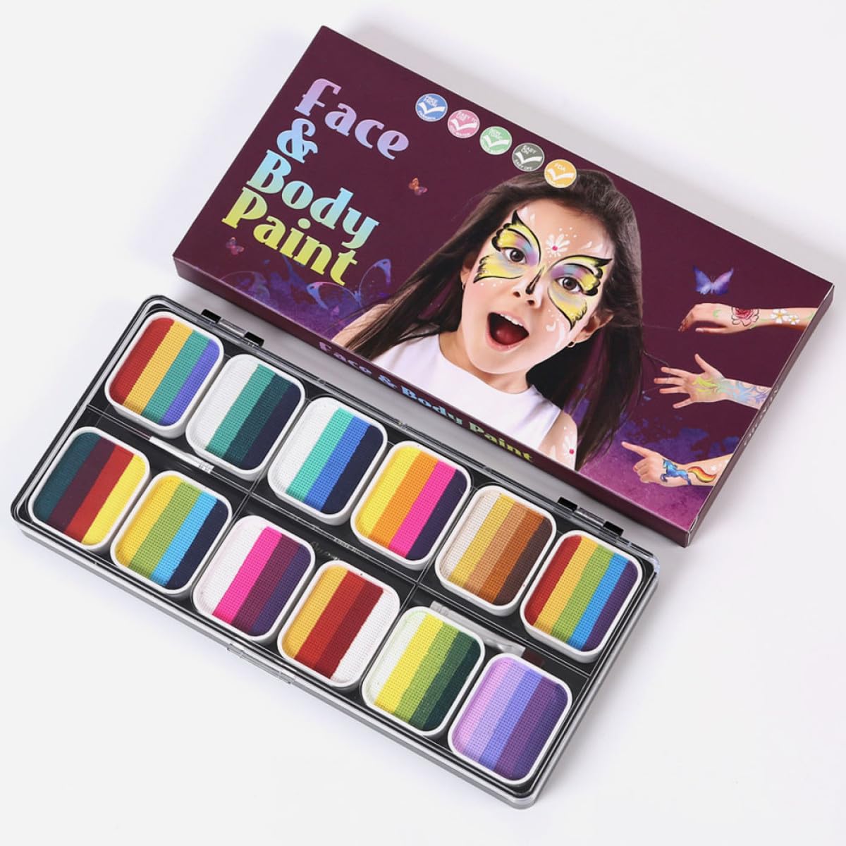 Kit de Pintura Facial para Adultos de 12 Colores con 12 Compartimentos