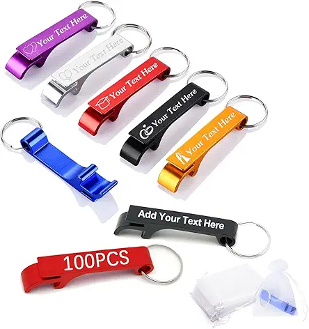 100pcs Personalized Custom Bottle Opener Keychain Engraved Logo/Text...