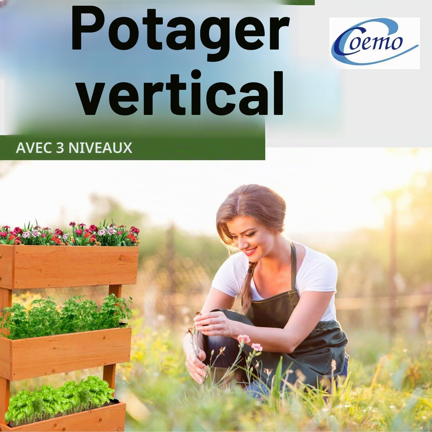 Coemo Jardinière Verticale surélevée à 3 étages - Escalier de Fleurs - Parterre d'herbes prématurées - Jardinière avec Film de Plantation - 49 x 30 x 75 cm - pour terrasse, Balcon et Jardin d'hiver