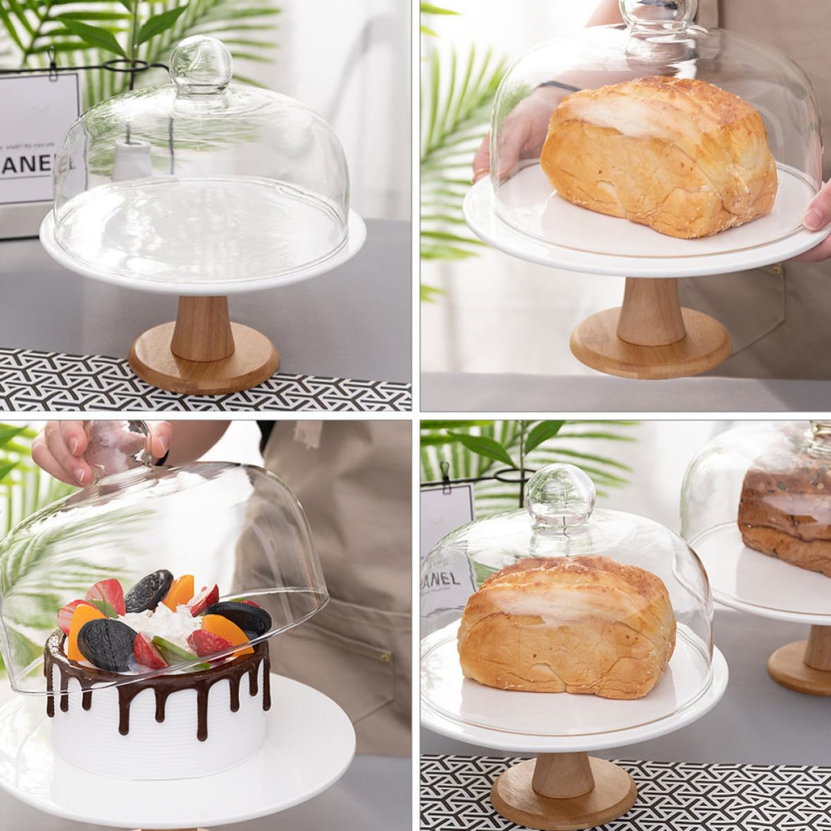 Keramik Tortenständer für Kuchen mit Deckel aus Glas und Desserts