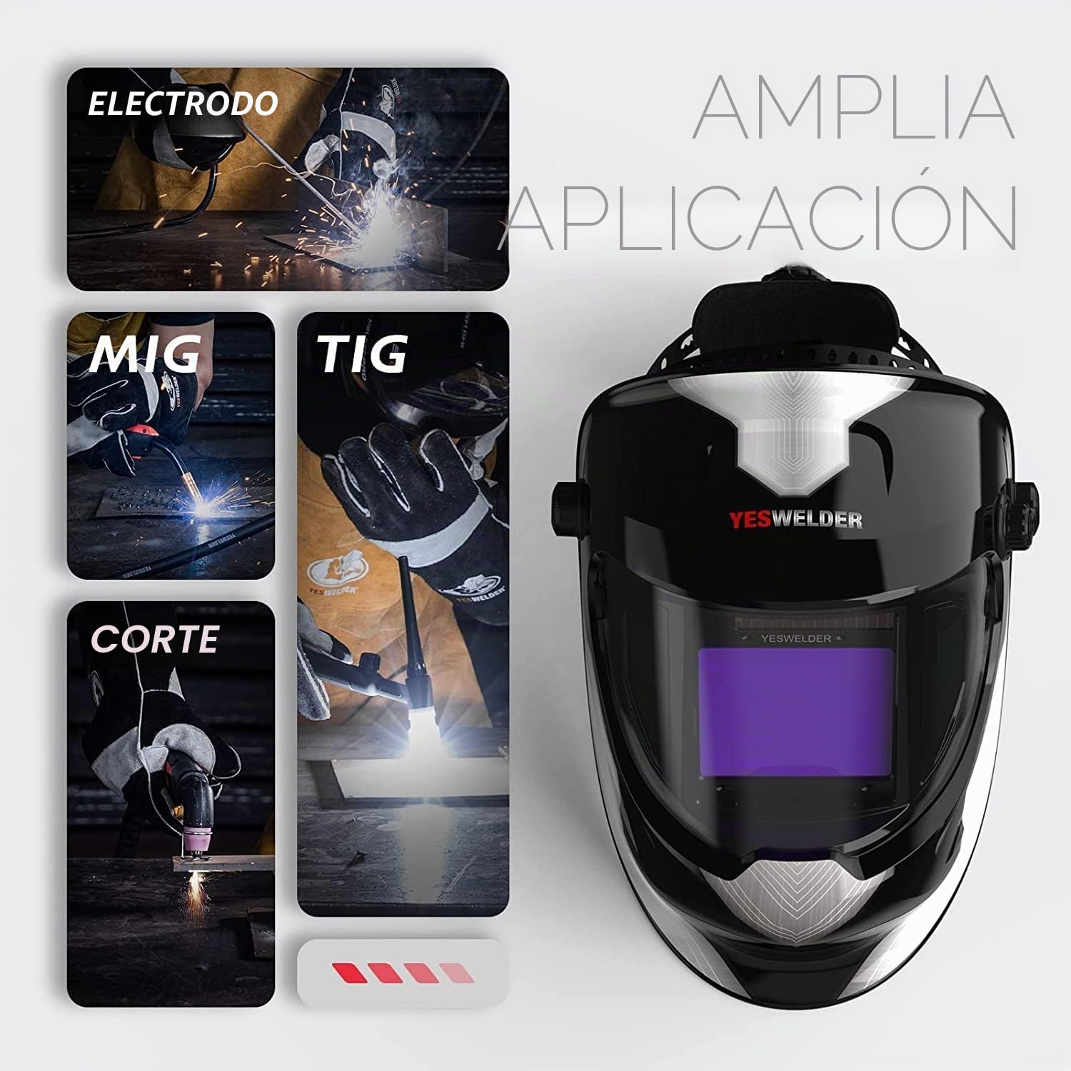 YESWELDER Careta Soldar Automatica Vista Grande Color Verdadero Accionado por Energía Solar, Mascara soldar Automático con Vista Lateral, 4 Sensores Sombra 4/5-9/9-13 para TIG MIG ARC CUT