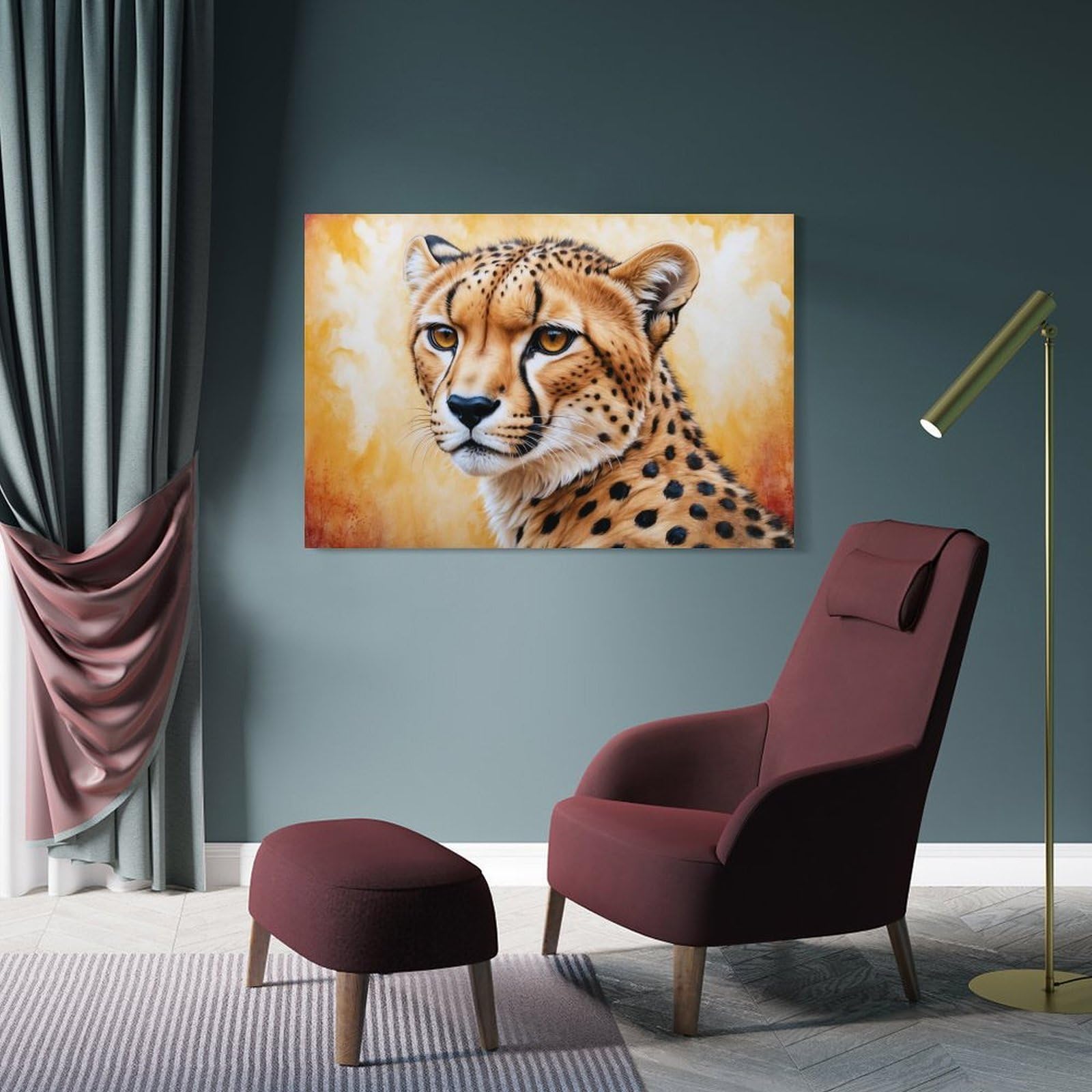 Junmoney Cheetah Portrait with Golden Background Canvas Art Print 20x30inch(50x75cm), for Calm Bedrooms, Home Corners Or Flats, An Easy Wall Refresh for Bedrooms