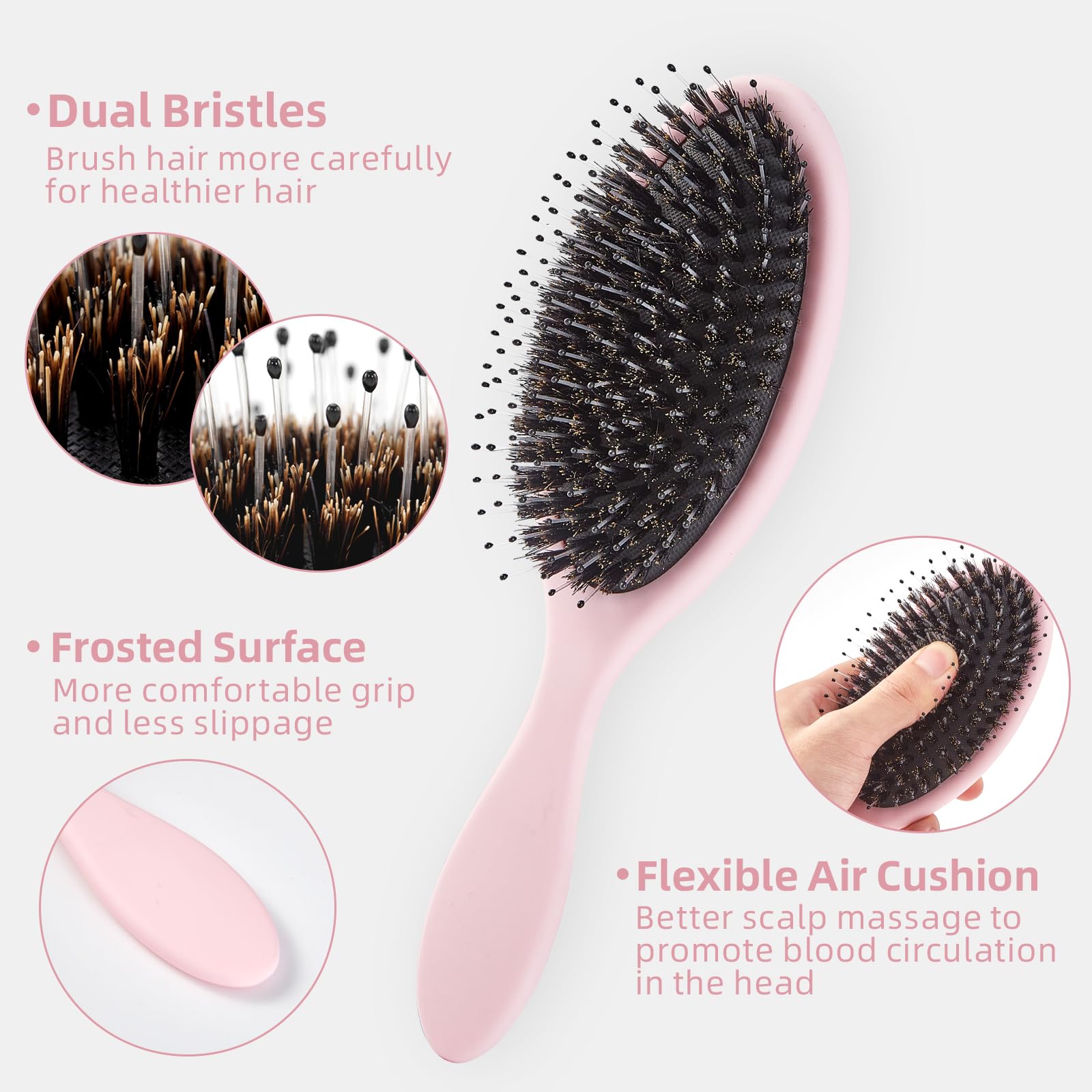 Wildschweinborsten, Haarbürste für Damen und Herren, Entwirrende Haarbürste für glättende Massage, fügen Sie Glanz hinzu, Nylon und Wildschweinborsten, Entwirrbürste für gesundes Haar (1