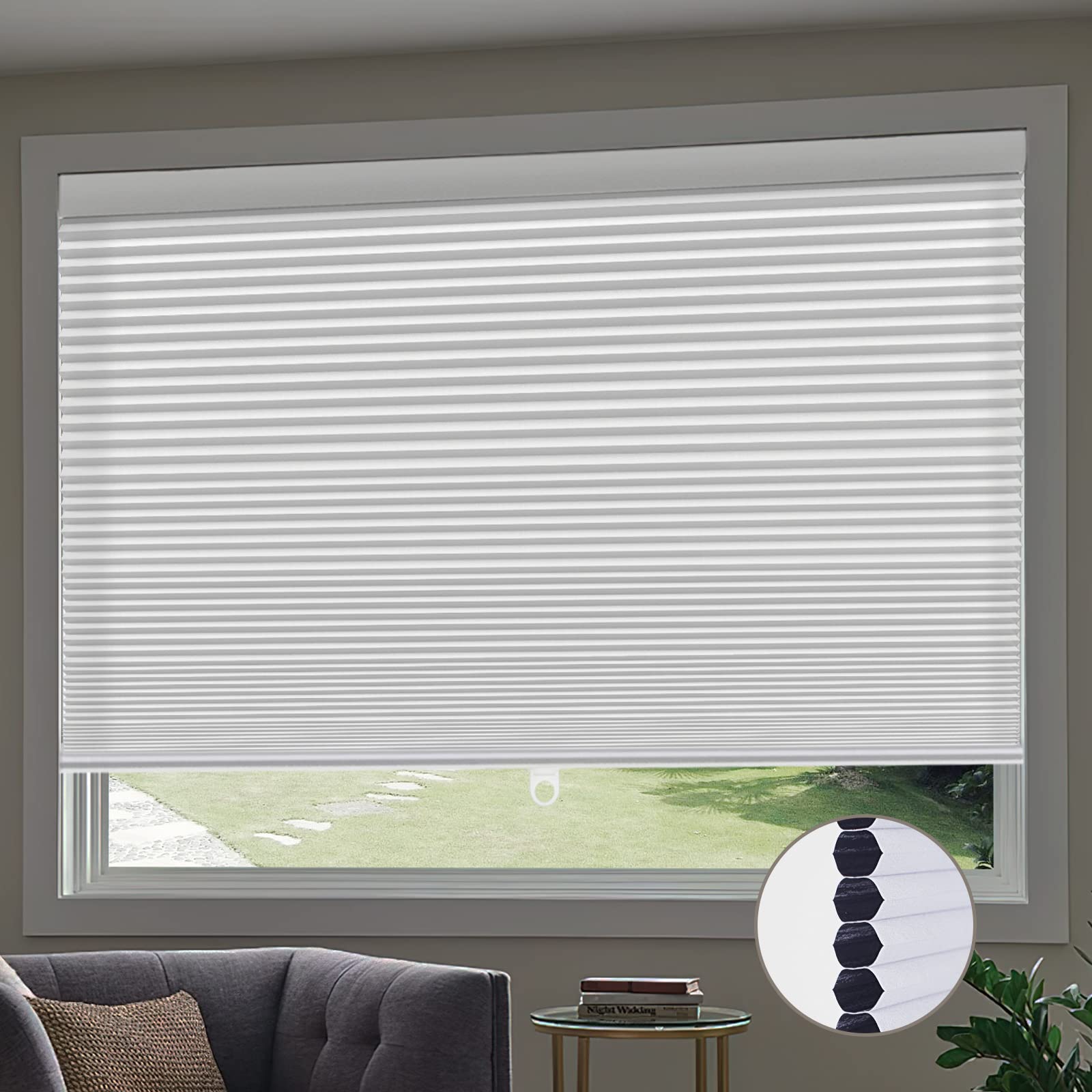 Bliwans Blackout Shades, Cordless Cellular Shades for Room Darkening, Honeycomb Shades, Pleated Window Shade for Bedroom, Home, Kitchen and Office, White 27" W X 64" H
