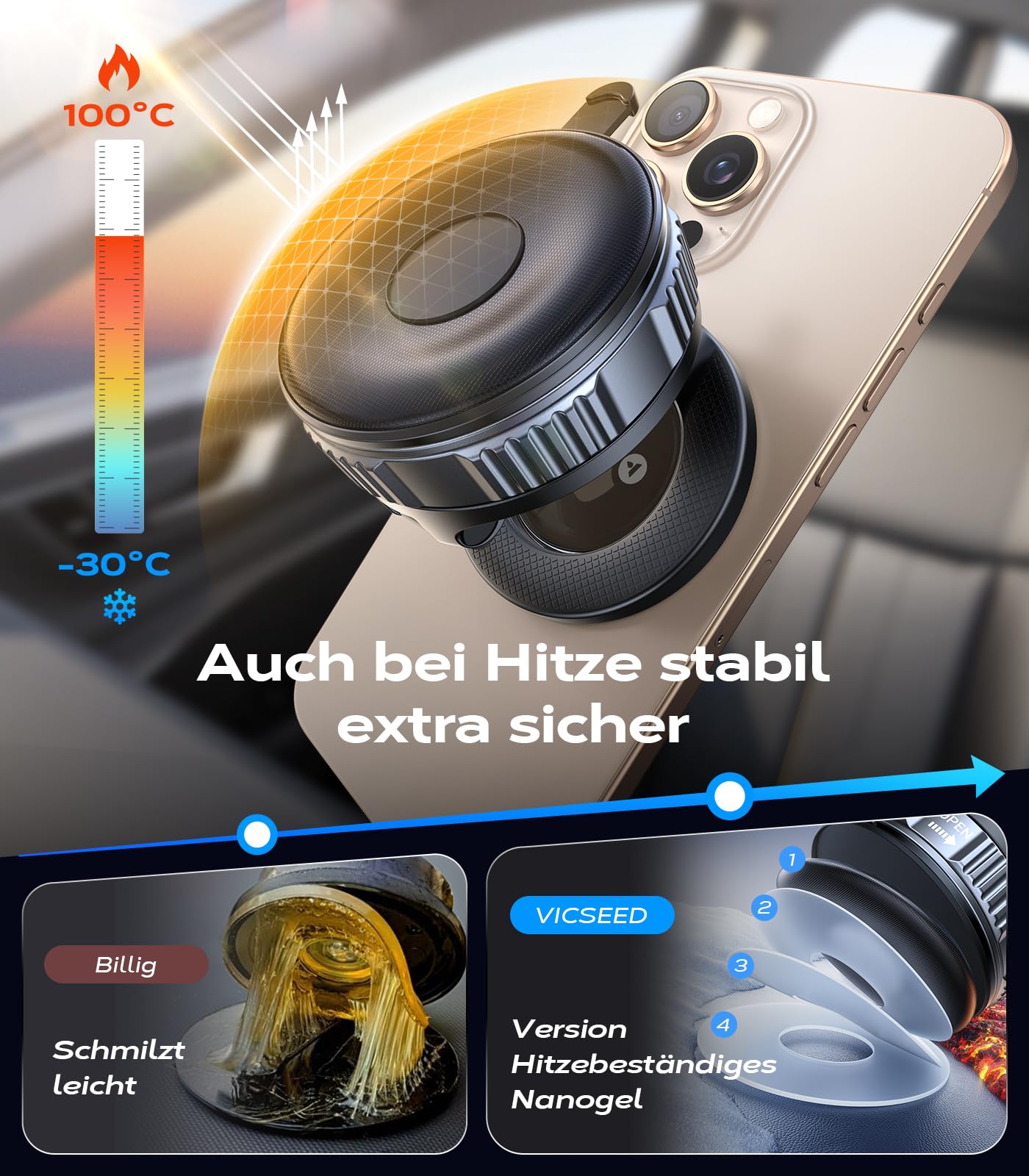 VICSEED Upgraded - Supporto magnetico a doppio strato e ventosa, girevole a 360°, per iPhone, Samsung e smartphone