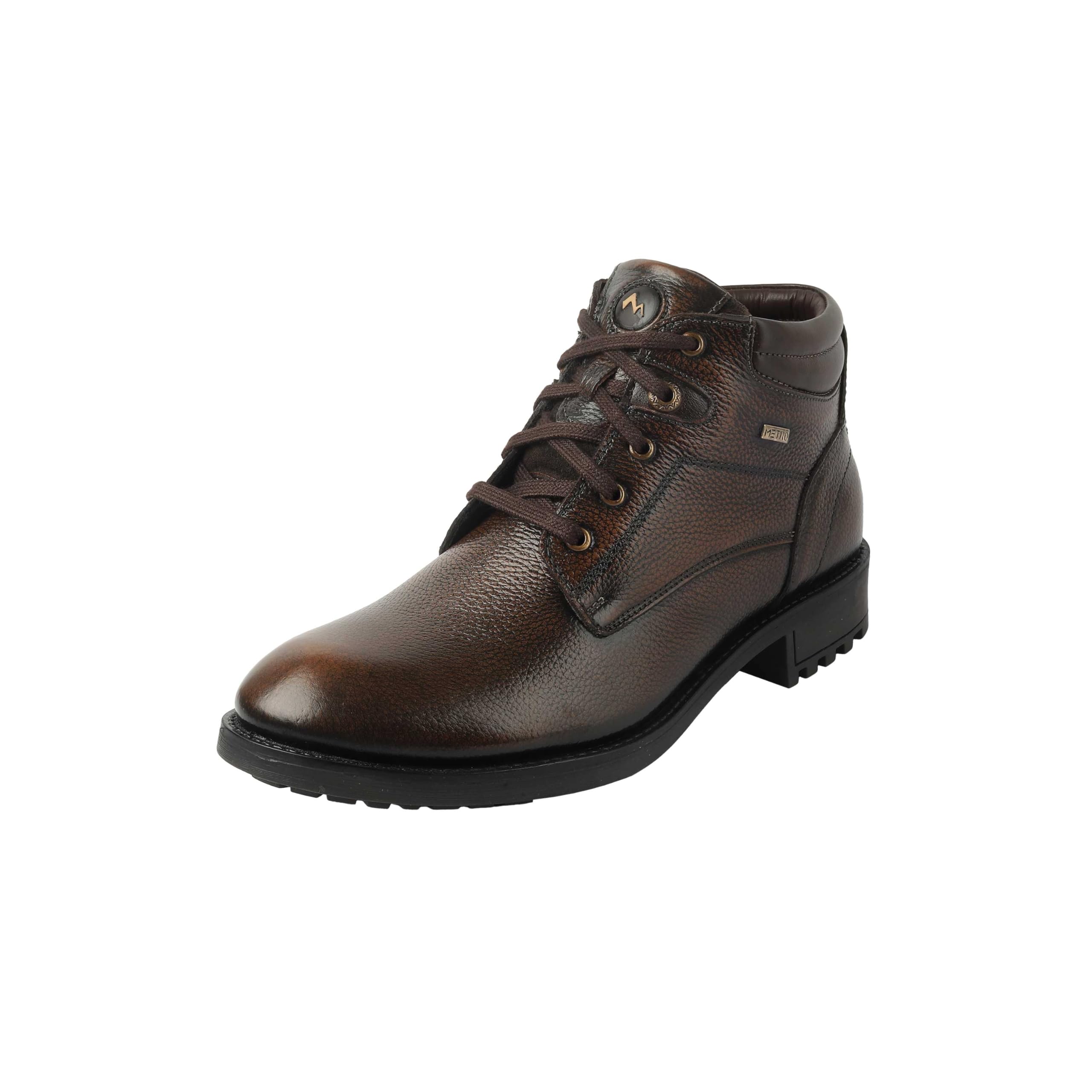 metro Men's Black Leather Lace-Up Ankle Boots-picture-14