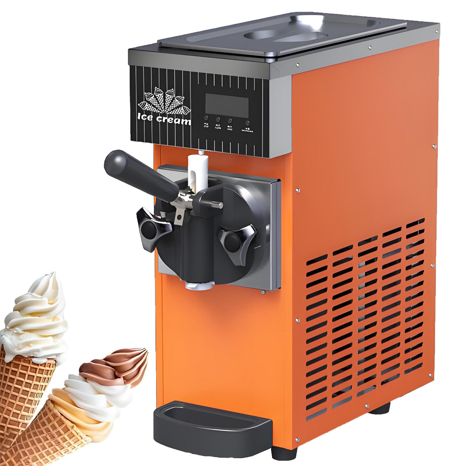 NYANS Single Flavor Commercial Ice Cream Machine, Commercial Soft Serve Ice Cream Machine, Auto Clean with LCD Panel, Countertop Dessert Maker for Restaurants and Shops 450W-Orange