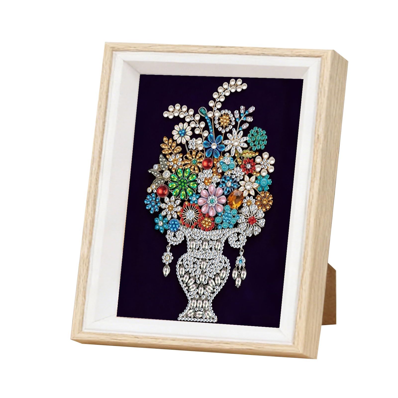 Vase Bouquets 5D Partial Drill Diamond Art Kit, Special Shaped Gem Art Paintings with Wooden Frame for Wall Decor, DIY Crafts for Adults Beginners 17x22cm