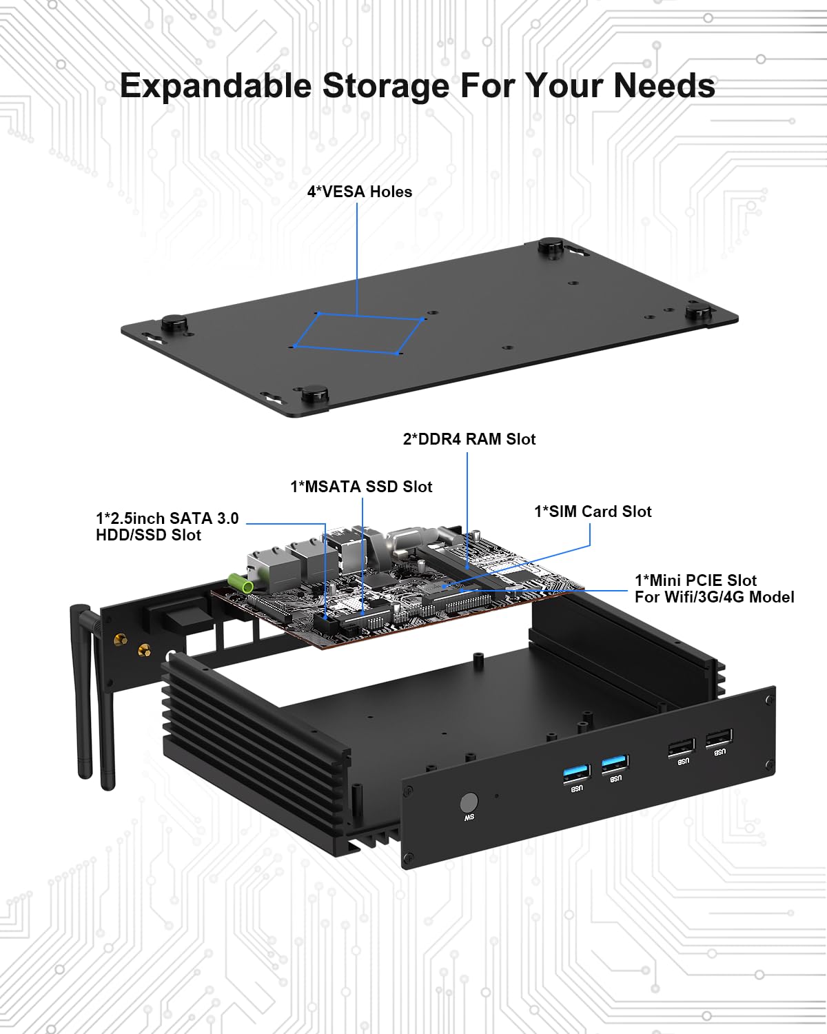 VENOEN Mini PC Industrial, PC sin Ventilador i7, Computadora Industrial, Core i7 8550U, W11 Pro, HD1.4, VGA, 6 RS232 COM, RJ45 LAN, USB, Ranura SIM, WLAN, BT4.0, WOL, Raid, 16GB RAM 512GB SSD