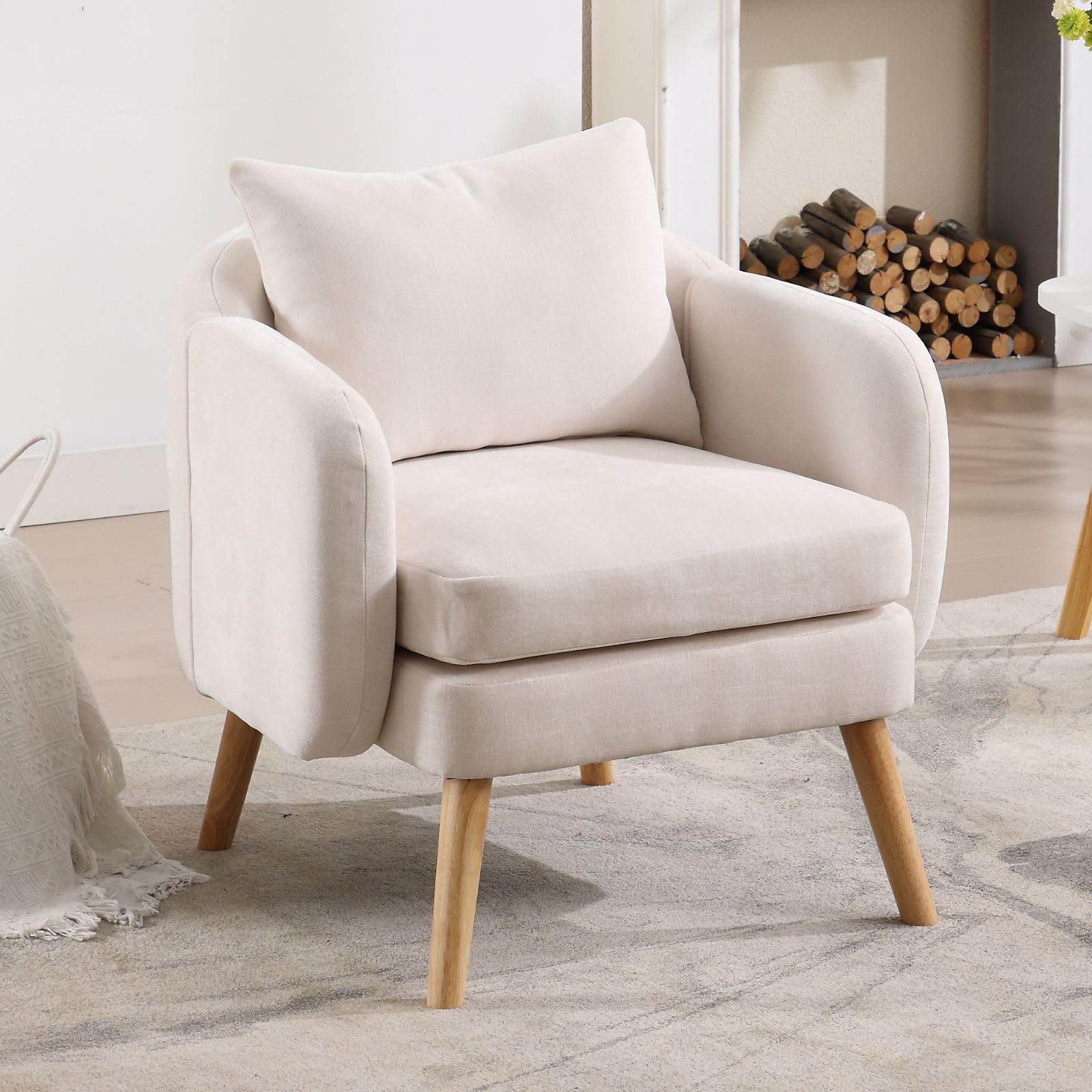 Ya-Home Fauteuil Tonneau Moderne En Tissu Chenille Rembourré Avec Pieds