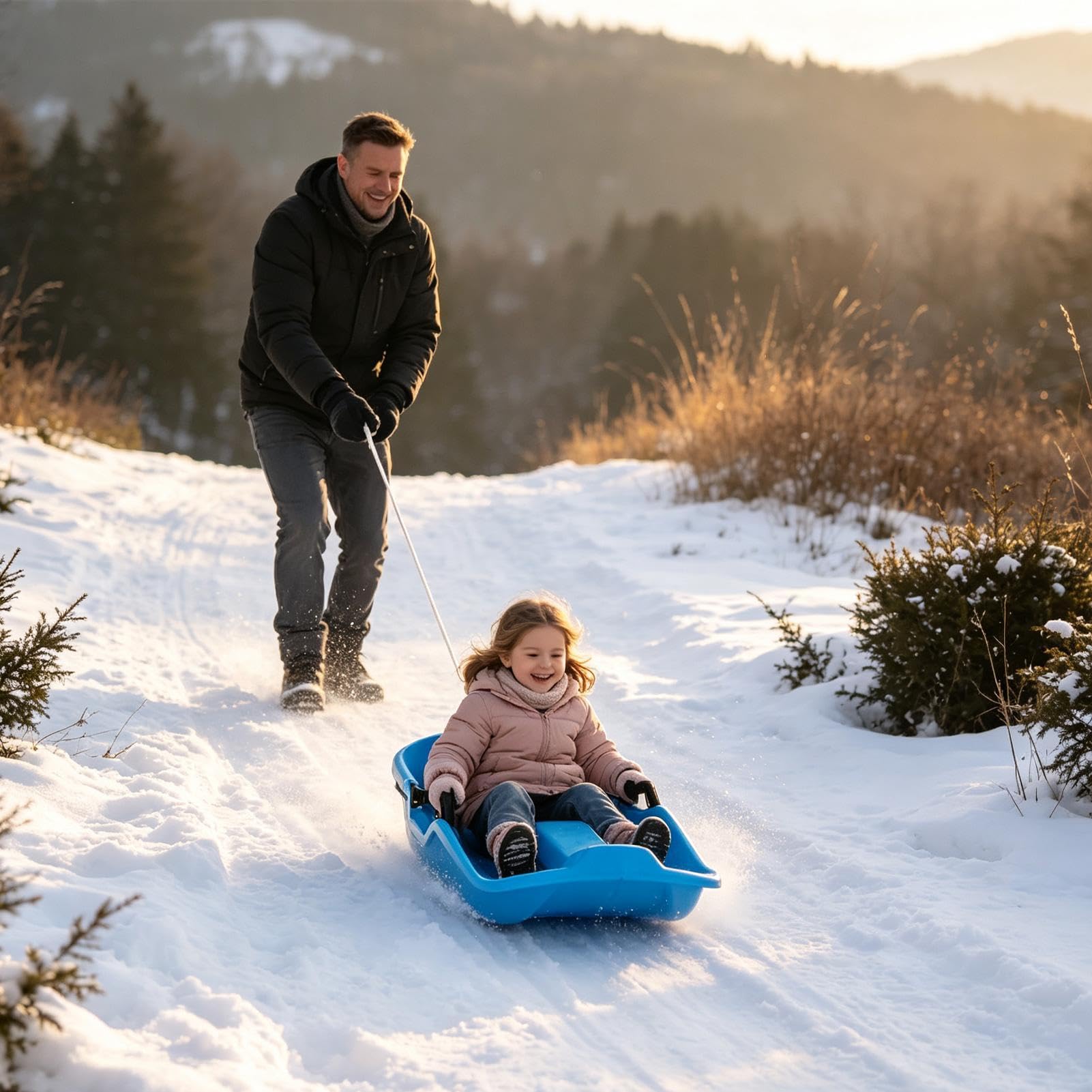 Kinder Schneeschlitten 2-Personen Tragbares Toboggan-Spielzeug Inklusive | Winter Schnee Rodel Board Für Sand Gras Hänge Abfahrt Mädchen Outdoor Spiel