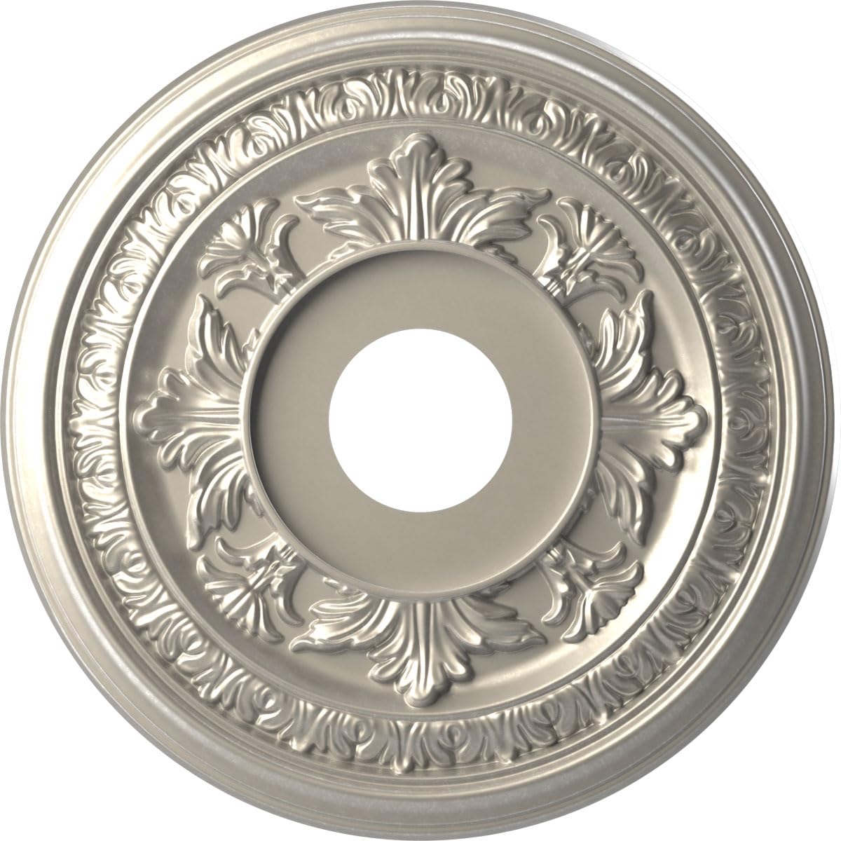 Ekena Millwork CMP16BABAL Baltimore Thermoformed PVC Ceiling Medallion (Fits Canopies up to 6 1/2"), 16"OD x 3 1/2"ID x 1"P, Bright Coat Aluminum