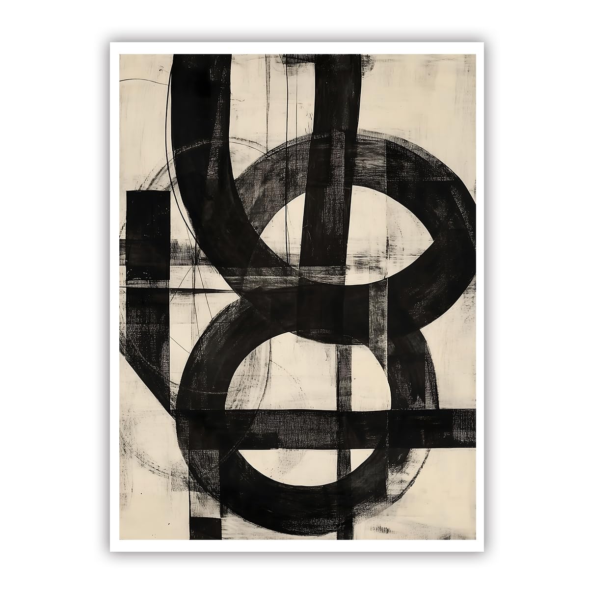 OSHIONARTE Modern Minimalist Canvas Poster Contemporary Black Bold Lines Abstract Wall Decor Modern Geometry Artwork for Living Room Office 60x80cm Frameless