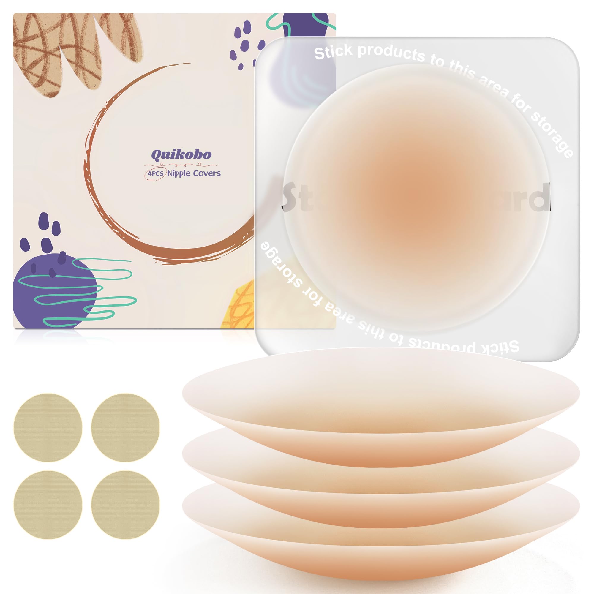 2 Pairs Nipple Covers for Women with Storage Board, Silicone Reusable Sticky Nipple Pasties Ultra-Thin, Invisible