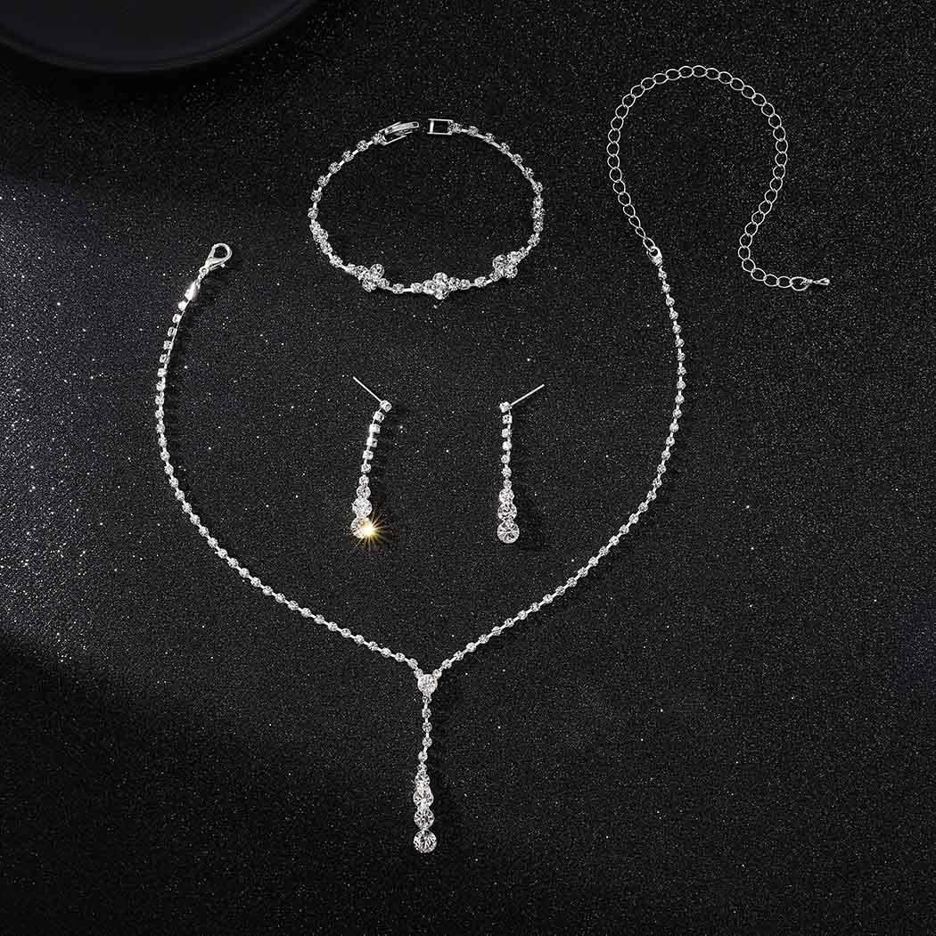 Ushiny Rhinestone Bride Necklace and Earrings Set Silver Bridal Wedding Jewelry Sets for Women, Transparent/Green - Image 3