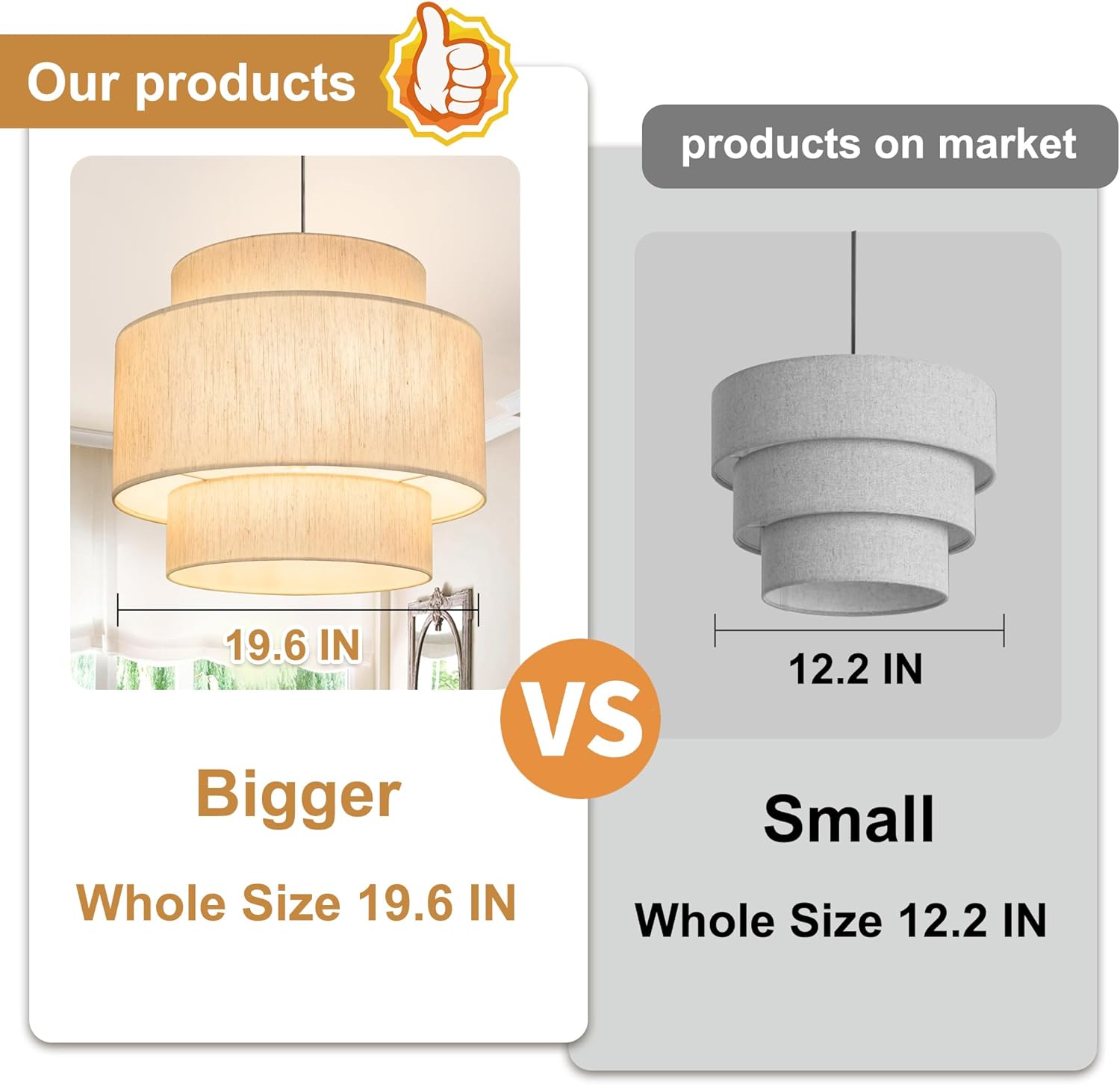 Pendant Lights with Beige Linen Drum Shade Chandelier Hanging Light Fixture 19.7" Pendant Lights Kitchen Island, Large Drum Pendant Light Fixtures 3-Tier Kitchen Chandelier for Entryway Living Room Drum Chandelier