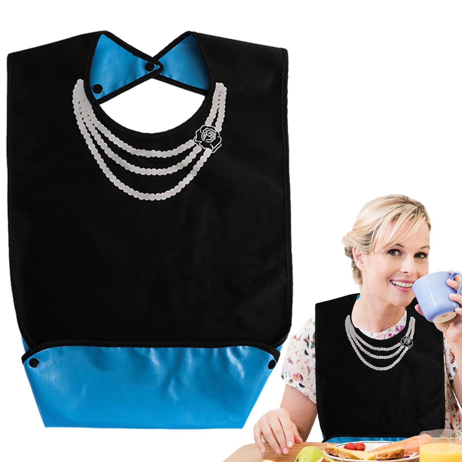 Cypreason Women's Pearl Necklace Adult Bib Scarf - Reusable Bib With Crumb Catcher - Stylish And Comfortable Adult Bibs For And Seniors For Retirement Home Care