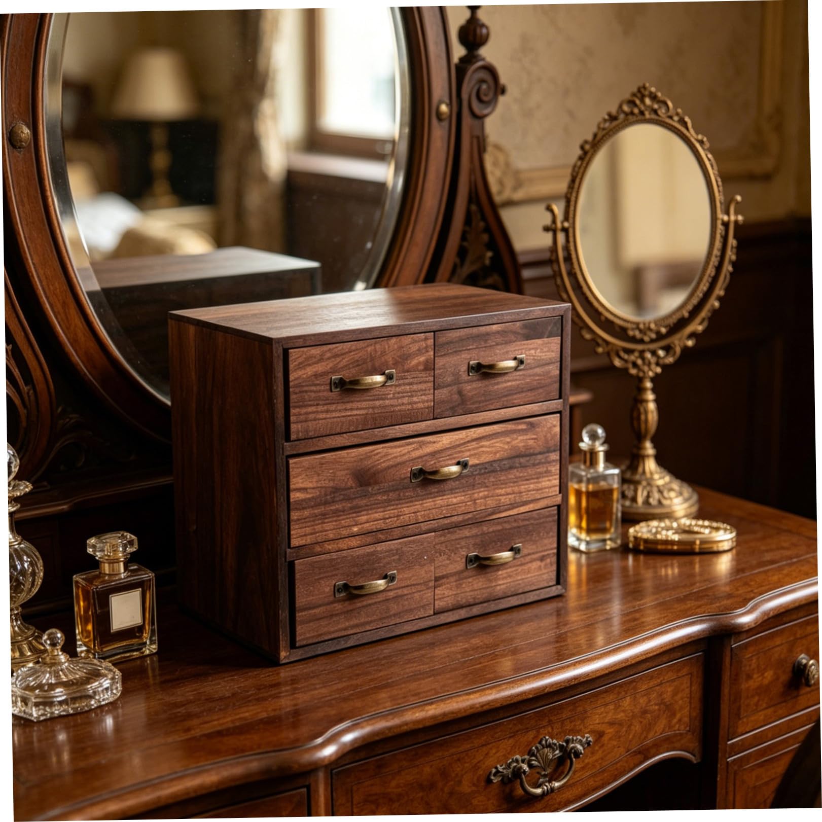 Organizzatore da Scrivania in Legno e Metallo con 5 Cassetti Multilivello per Ufficio e Camera, Design Salvaspazio e Moderno per Arredamento Naturale