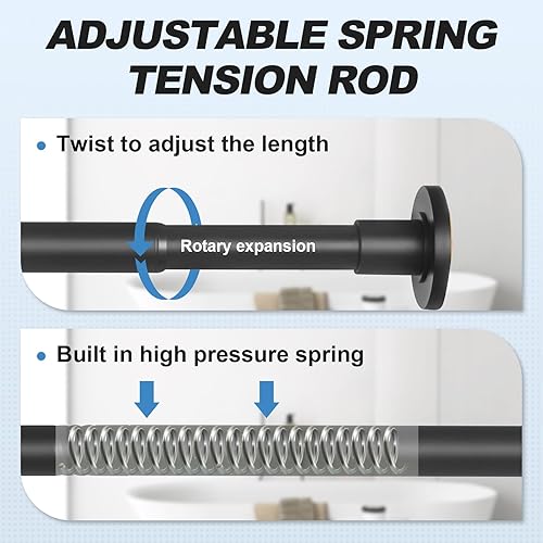 Miniatura 2 de Barra de cortina de ducha negra de 32 a 43 pulgadas, barra telescópica de acero inoxidable ajustable de 1 pulgada de diámetro, fácil de instalar, no