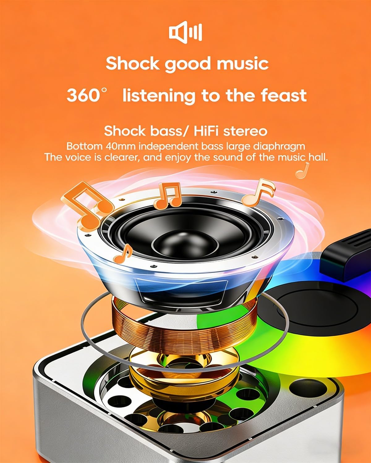 Bluetooth Audio Power Bank Bracket,Wireless Induction Audios Speaker Stand for iPhone/iPad/Android,Anti-Slip Base 360° Rotating Folding Lifting LED HD Surround Sound,Gifts for Men Women(Silver*2)
