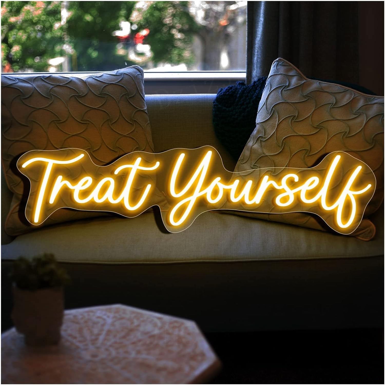 WaiDXn LED Neon Sign Treat Yourself To A Handmade Sign For Bar Decoration Home Room Shop Wall Decoration (colour: Yellow, Size: 61x16cm (24x6in))