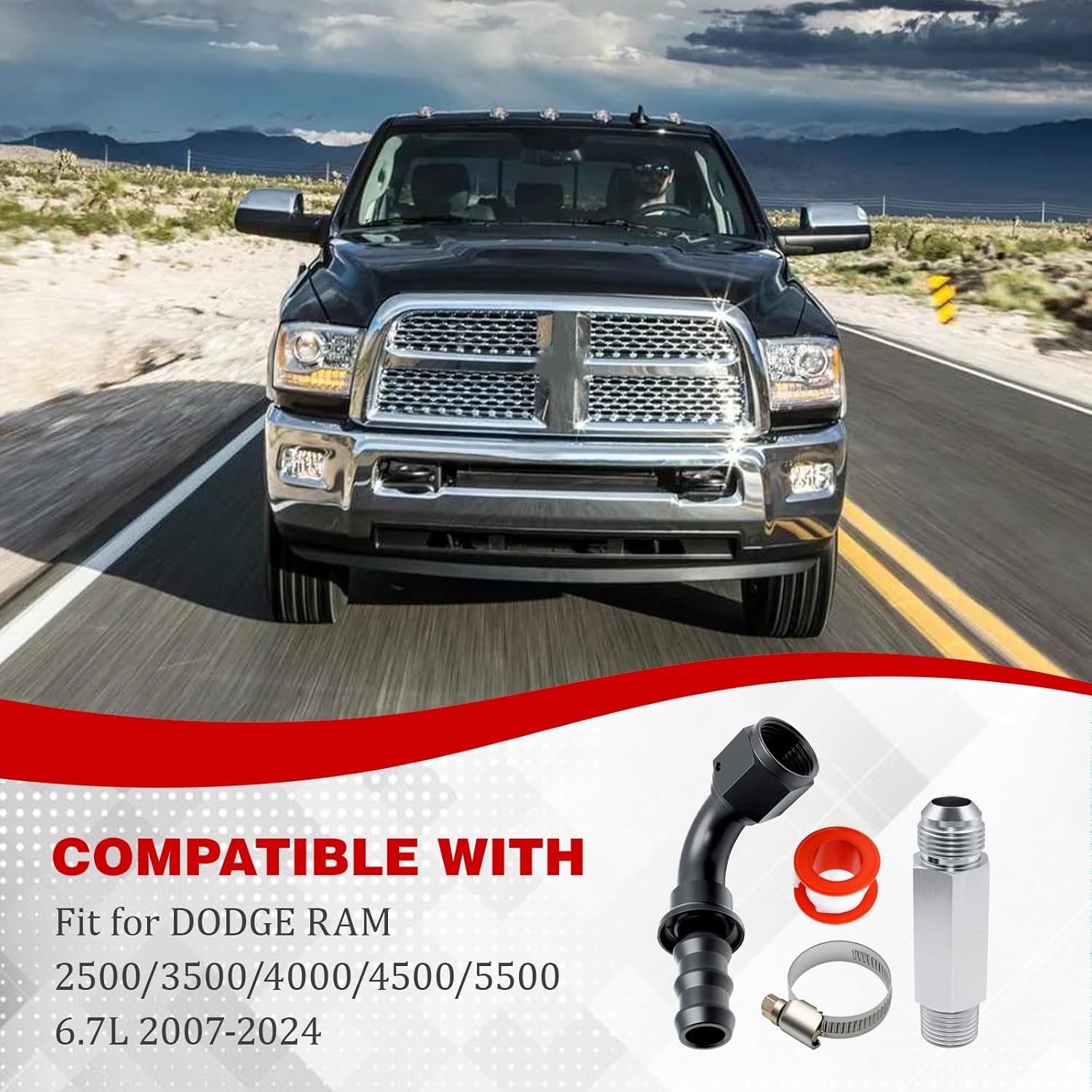 52014739AG Top Heater Hose Connector Fit for Dodge Ram 6.7L Cummins 2007-2024 10AN Push Lock Fitting Replaces 55056711AC 55056966AA 68005253AA