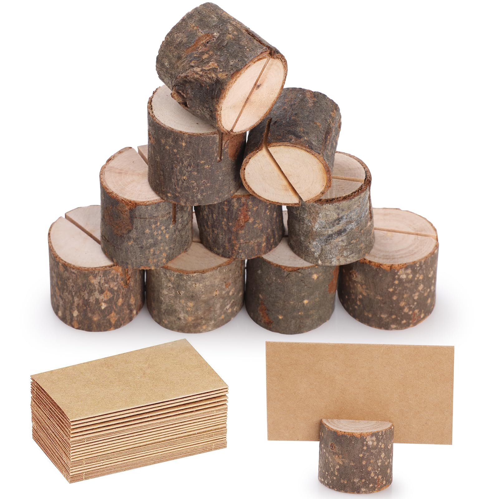 GeeRic Wood Place Card Holders, 20Pcs Table Number Holder with Kraft Paper Cards Menu & Photo Hold for for Weddings & Events