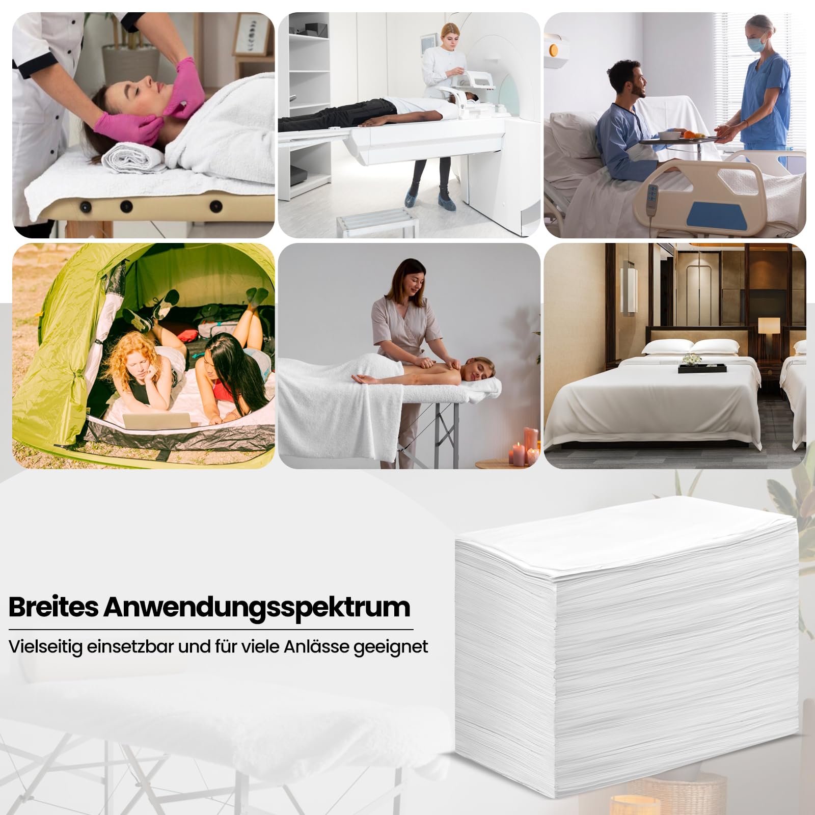 Camilla de masaje funda de tela no tejida, 100 sábanas desechables, para camas de masaje, ropa de cama de hotel para salón de belleza, spa, masaje, hoteles, 80 x 180 cm (blanco)