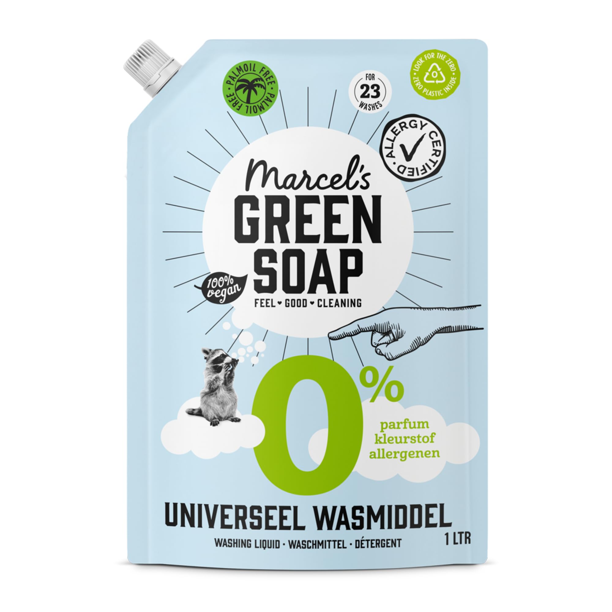 Marcel's Green Soap - Universal Washing Liquid Refill 0% - Allergy Certified - Sensitive skin - No perfume - Microplastic-free formula - Vegan - 23 washes - 1L