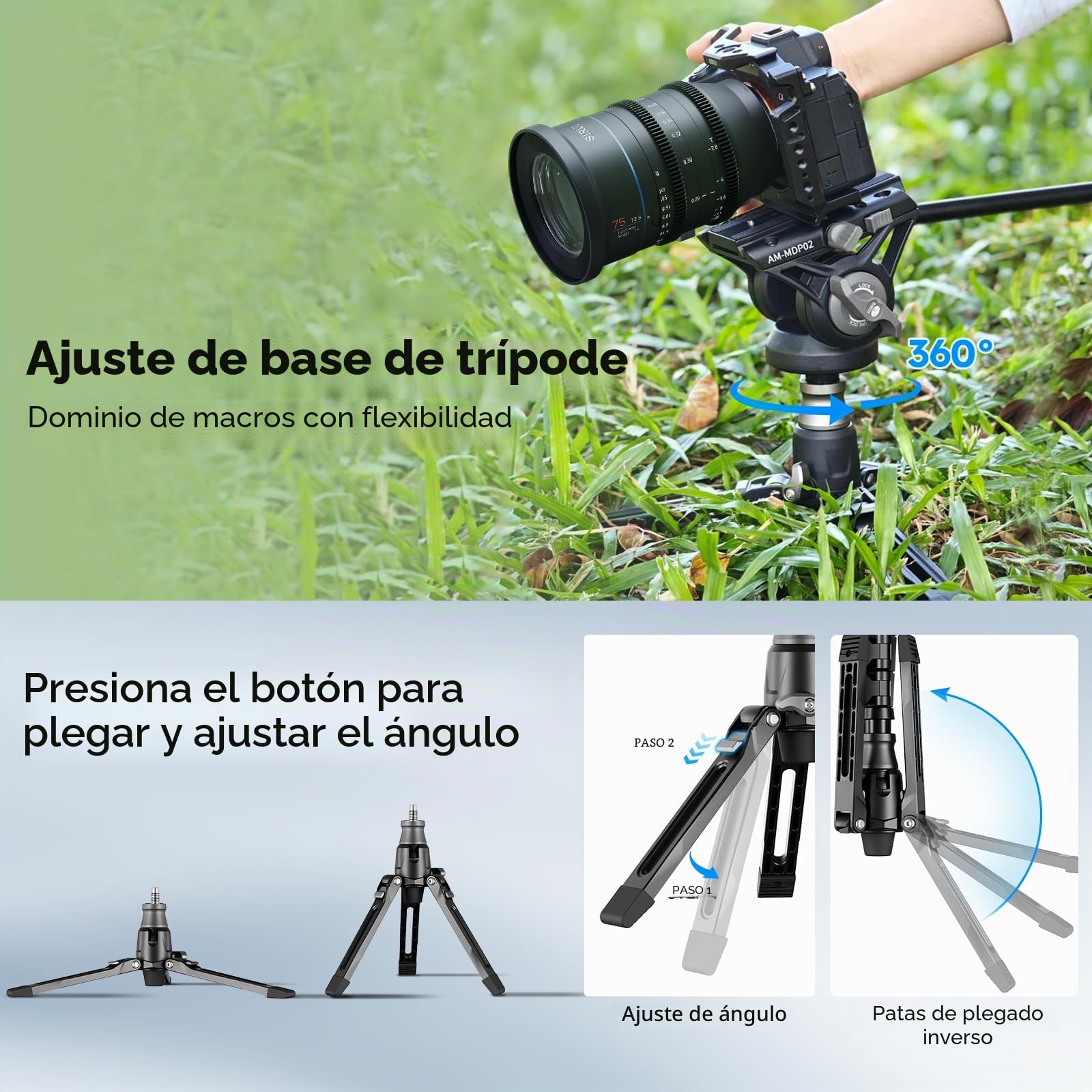 SIRUI 188cm Monopié de Cámara con Pies, Monopié de Viaje de Aluminio con Base de Trípode, Monopié de Vídeo Ligero con Cabeza de Fluido para Videocámara, Carga Máx. 8kg - AM-MDP02