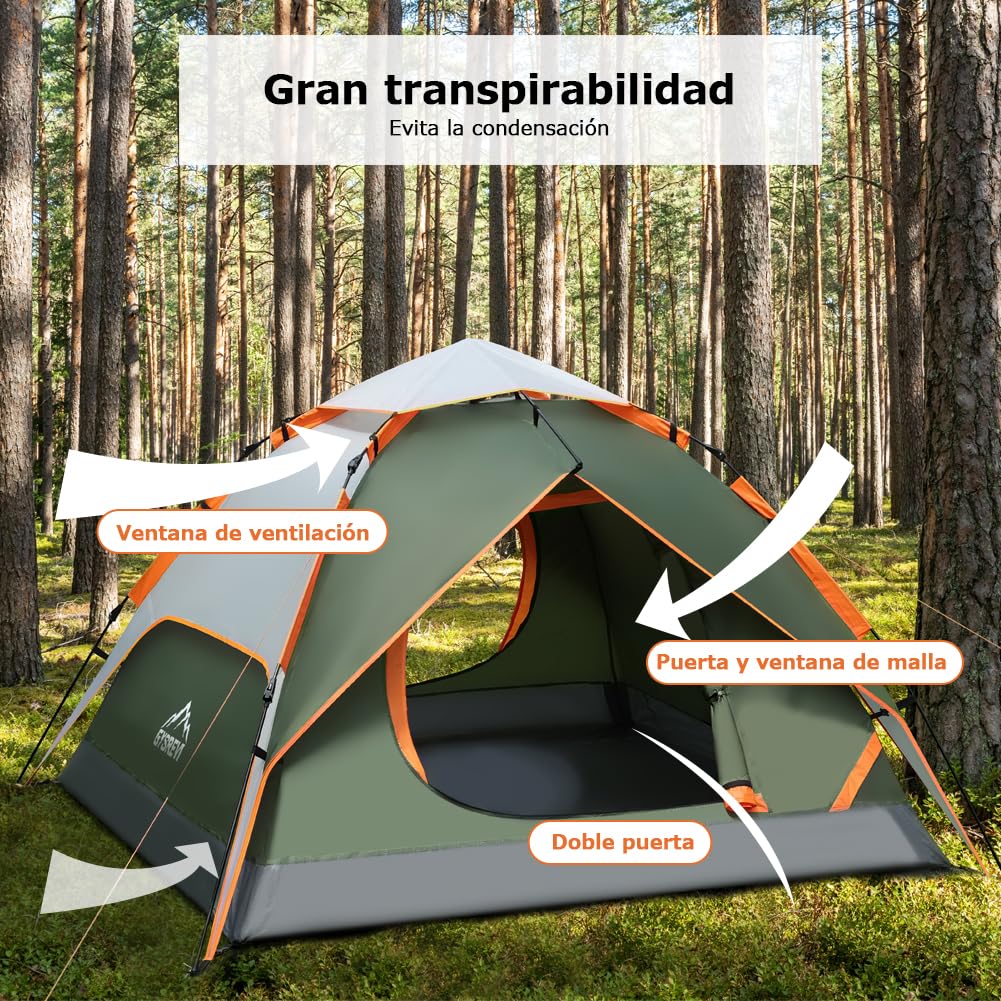 Tienda de Campaña 2-3 Personas, Tienda Pop Up Portátil, Tienda Instantánea con 2 en 1 Doble Capa, Anti Impermeable Viento, para Camping, Familiar, Senderismo, Mochileros