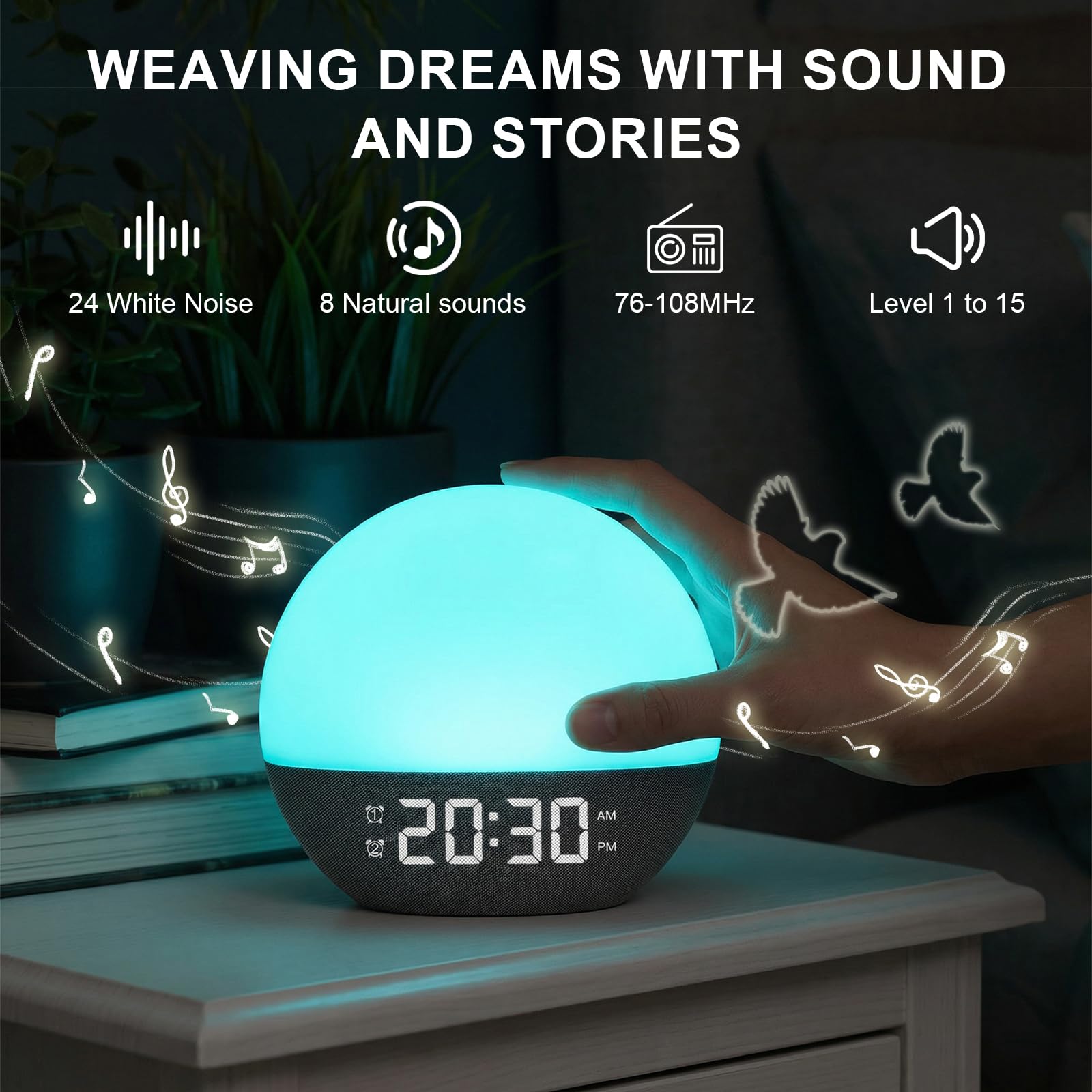 Sunrise Alarm Clock, Despertador Luz Natural, 10 Luces de Colores, 24 Sonidos Naturales