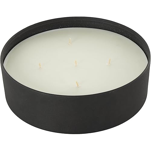 Deco 79 Metal Decorative Candle Creamy Vanilla Swirl Scented Textured 59oz 5 Wick Aromatherapy Candle with White Wax, 9" x 9" x 3", Black
