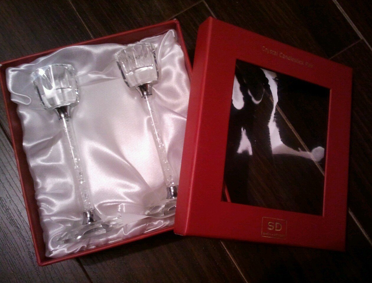 Simon Design Crystal Candlestick Pair with Diamond Stem 2 Pc SET 8 Inches Tall