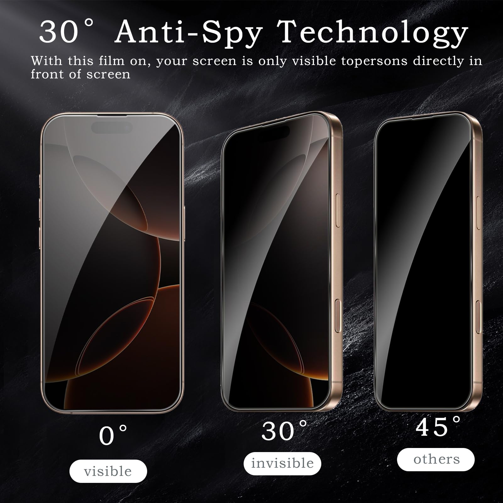 Pellicola protettiva per la privacy per iPhone 16 Pro, accessori in vetro temperato infrangibile, pellicola in vetro temperato anti spia, compatibile con custodie, ultra resistente, durezza 9H
