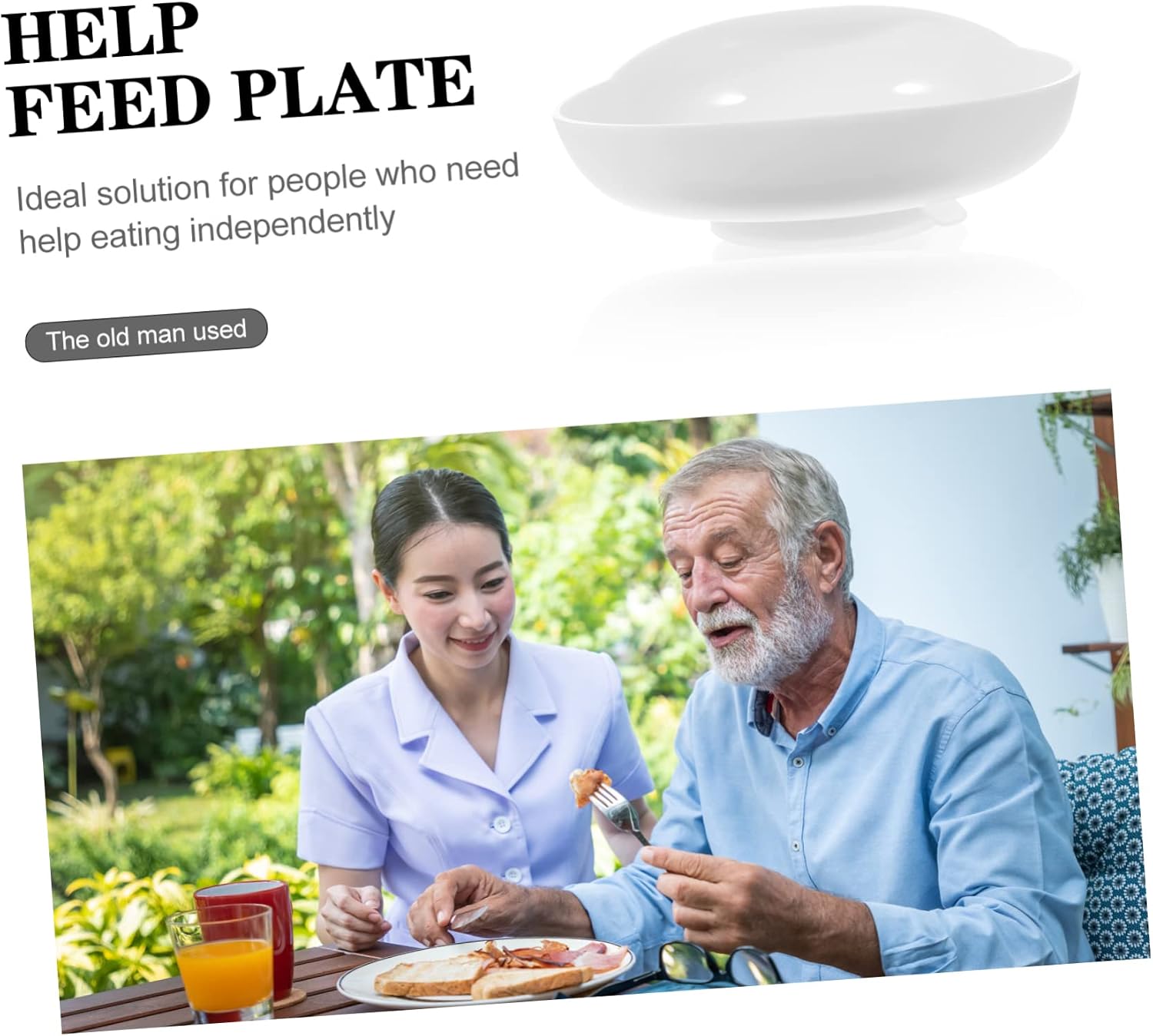 COLLBATH Big Adult Bowl Spill Senior Elderly Bowl with Scoop Plate Portable Self-Feeding Dish for Elderly