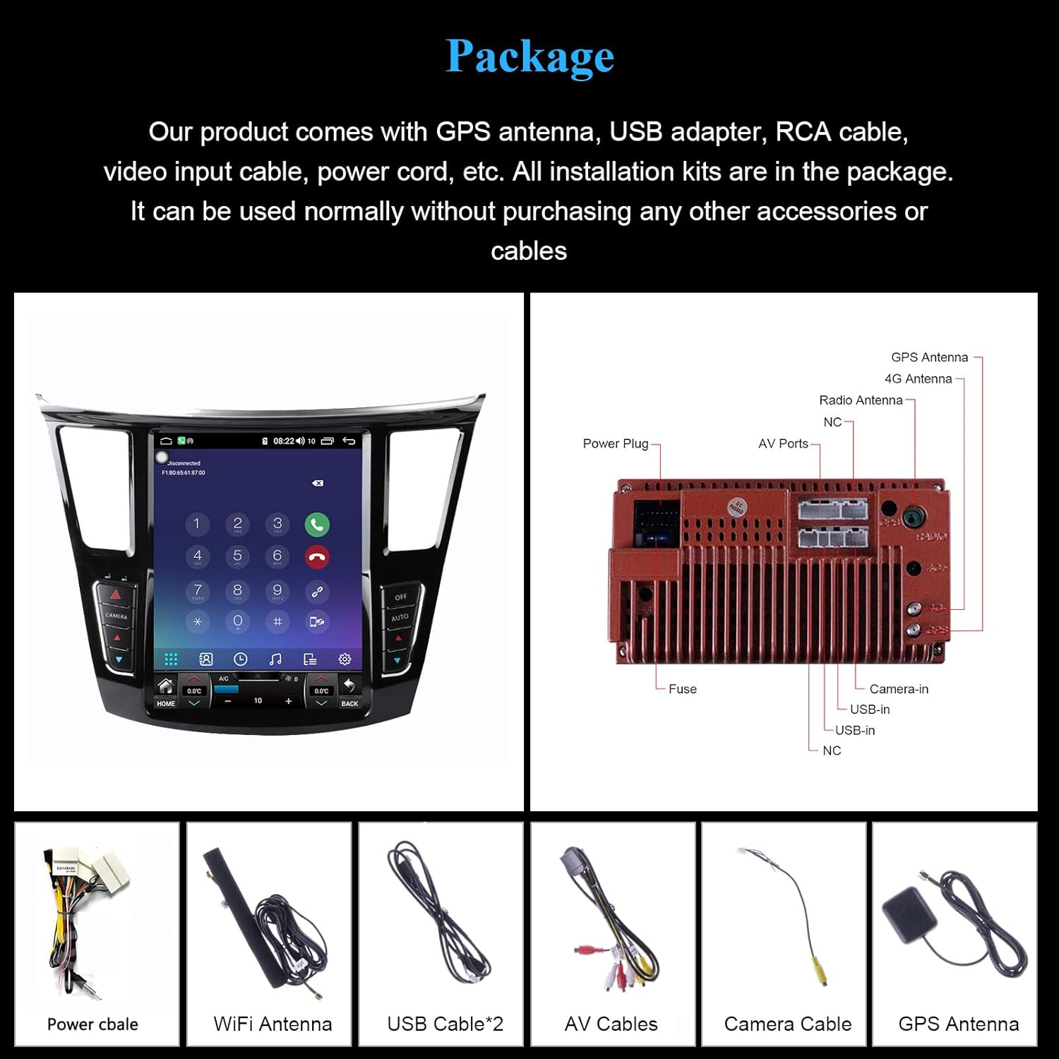 ZWNAV 12.1 inch Car Radio for Infiniti QX60 JX35 2014-2019 Stereo Android Auto Replacement Touch Screen Upgrade Head Unit GPS Navigation Video Multimedia Player Carplay