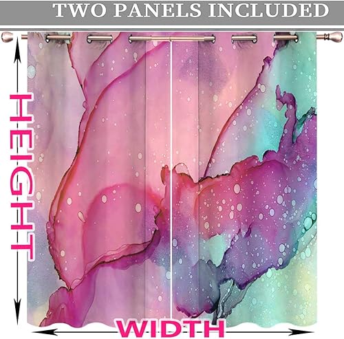 Miniatura 3 de Cortinas rosas para habitación opacas, cortinas abstractas de acuarela para puerta, decoración de sala de estar, 63 pulgadas de ancho por 63