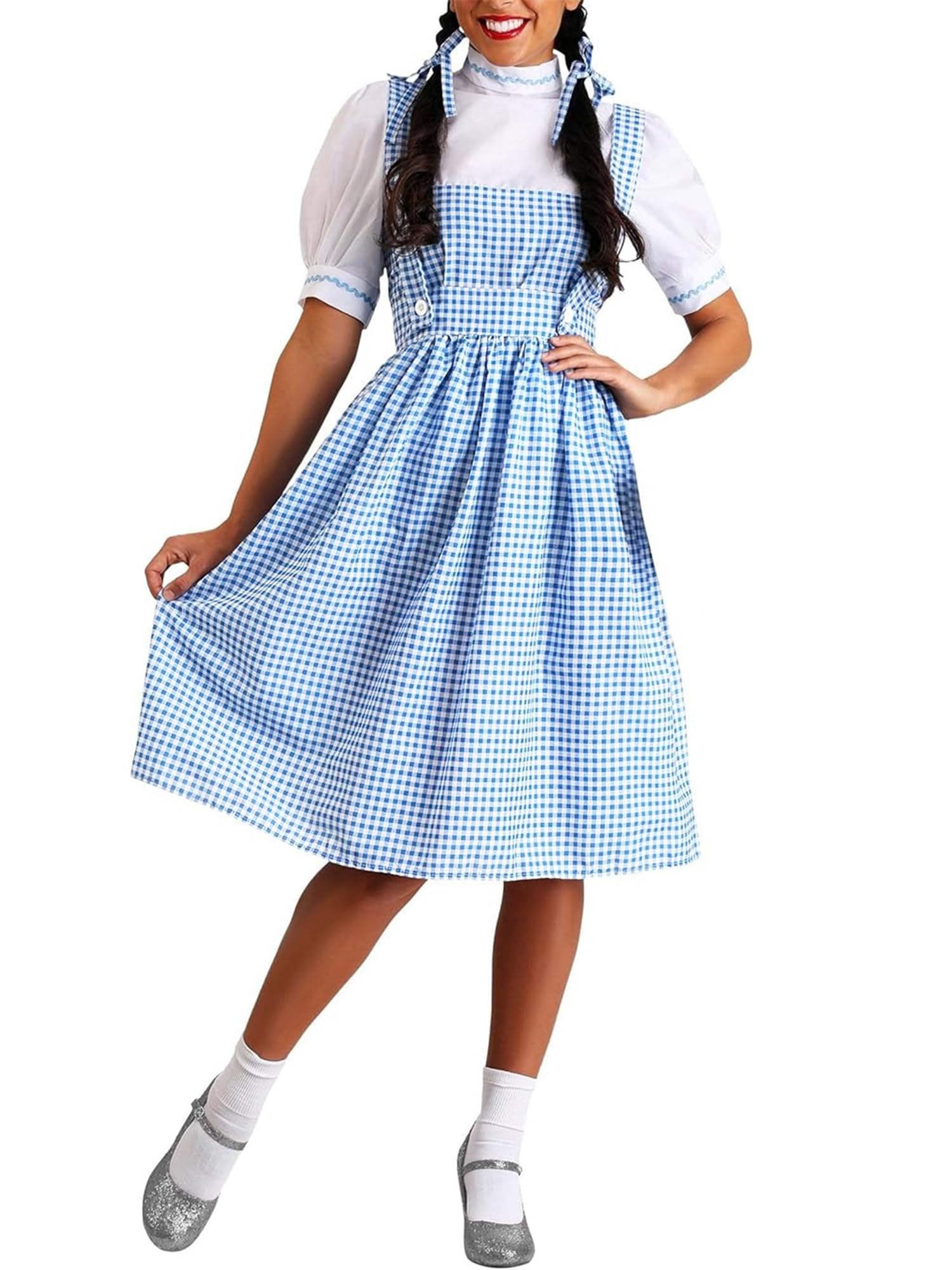 SANSIWU Adult Dorothy Costume Women's Miss Muffet Cosplay Fancy Dress Long Blue Gingham Dress (Blue, S) โ image 1