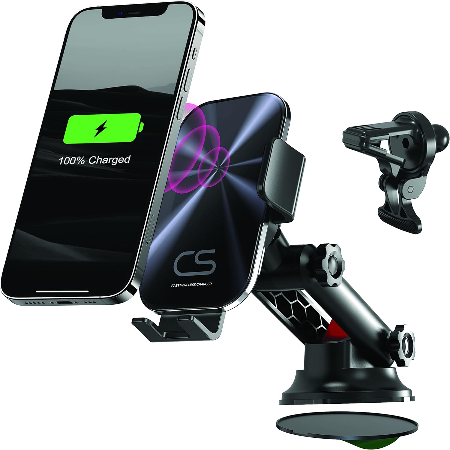 Wireless Car Charger, 15w Qi Fast Charging Auto Clamping, Car Phone Charger Mount, Windshield Dashboard Air Vent Phone Holder for Samsung Note, Galaxy, Huawei, Lg, iPhone 13, 12, Mini, Max Pro etc.