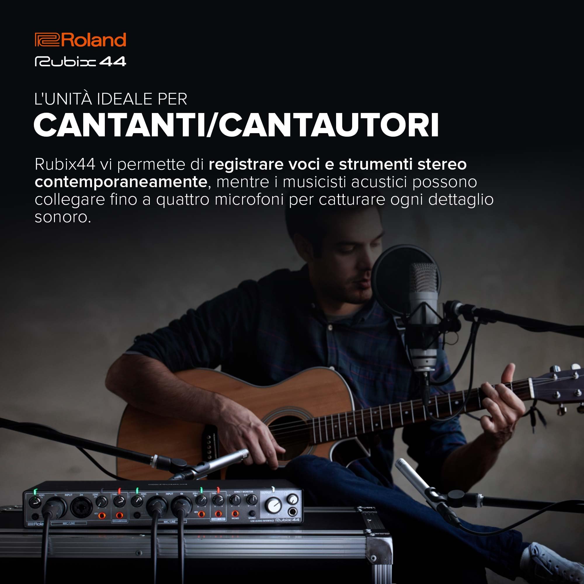 Interfaccia audio USB Roland Rubix44 4-In/4-Out | Audio ad alta risoluzione | Registrate con microfoni, chitarre, tastiere e altro | Costruzione compatta e durevole | Compatibile con Mac, PC & iPad