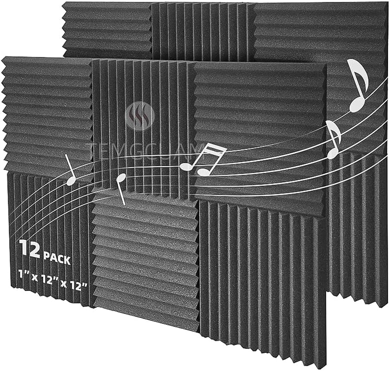 Paquete de 12 paneles de espuma a prueba de sonido, paneles de pared insonorizados de recuperación rápida de 1 x 12 x 12 pulgadas, paneles de