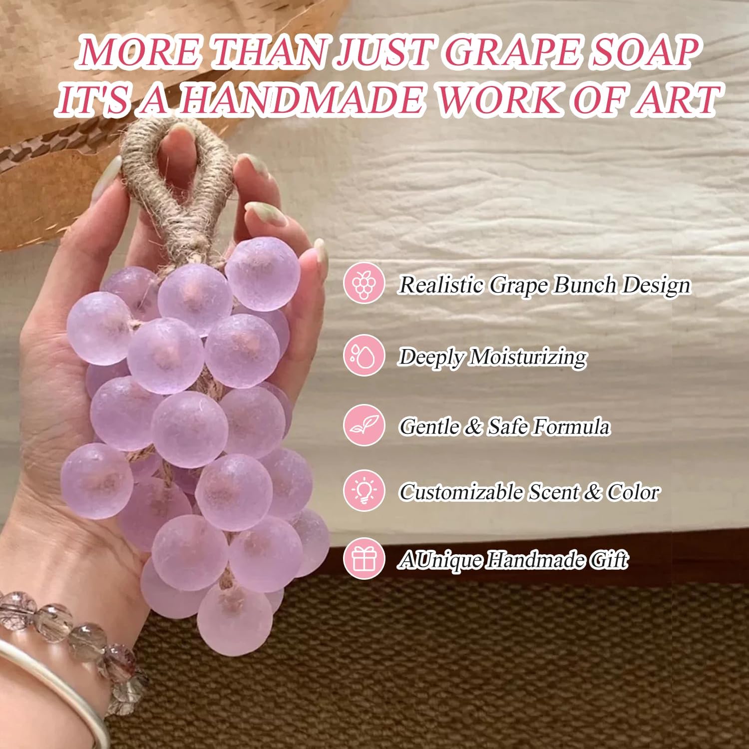 DIY Grape Soap Making Kit for Beginners – Complete Handmade Craft Set with 2 Natural Soap Bases, Silicone Molds, Mica Powder, Jute Rope & Tools, Creative Home Decor, Gift Ready